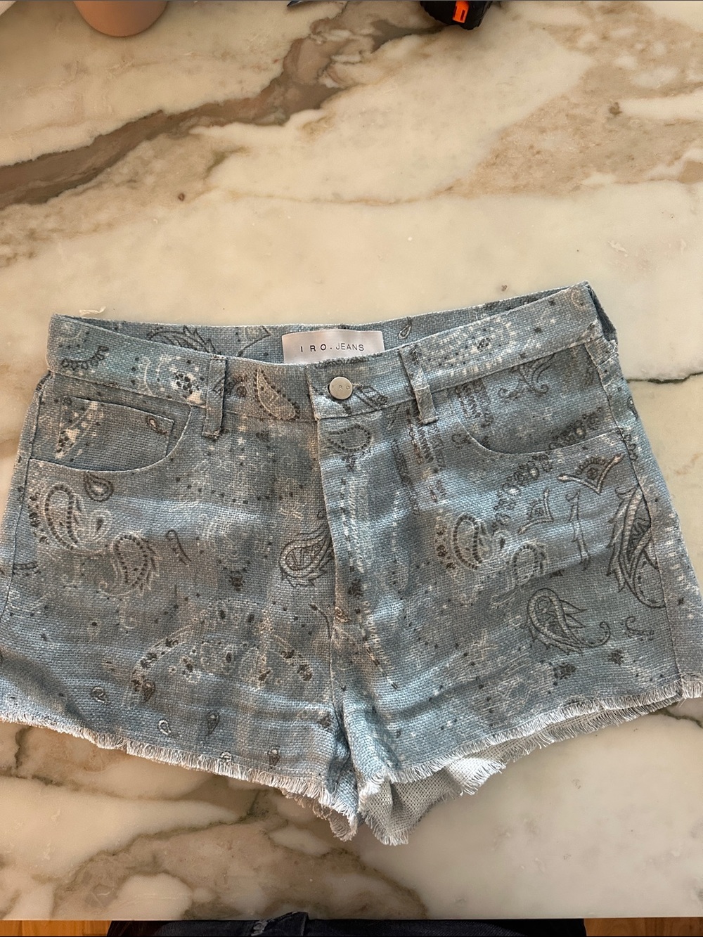 Paisley Print Light Blue Linen Shorts